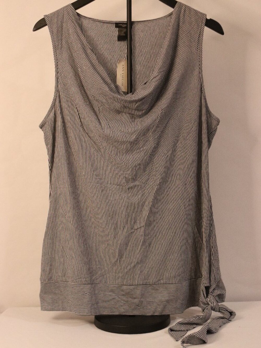 NWT Ann Taylor Factory Navy Striped Cowl Neck Sleeveless Blouse Sz XL